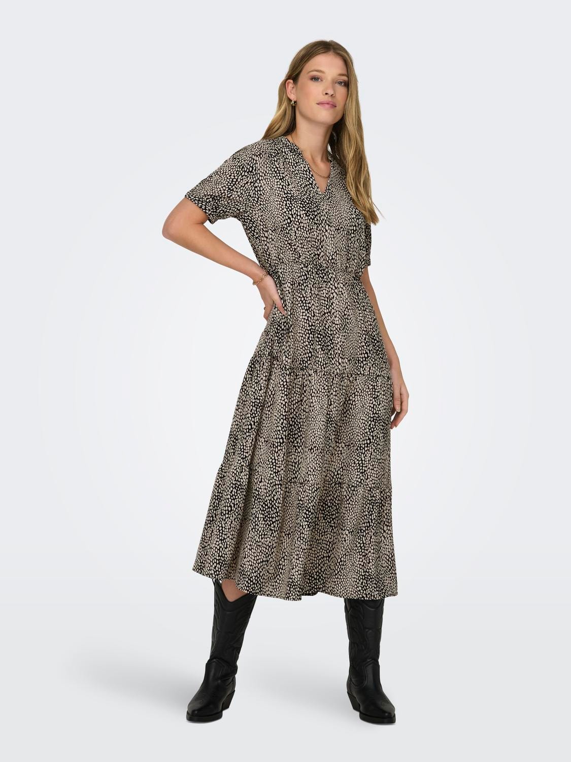 ONLY Normal geschnitten V-Ausschnitt Langes Kleid -Black - 15317337