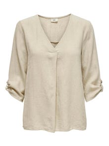 ONLY Regular Fit V-Neck Fold-up cuffs Top -Oatmeal - 15317390