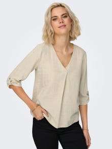 ONLY Regular Fit V-Neck Fold-up cuffs Top -Oatmeal - 15317390