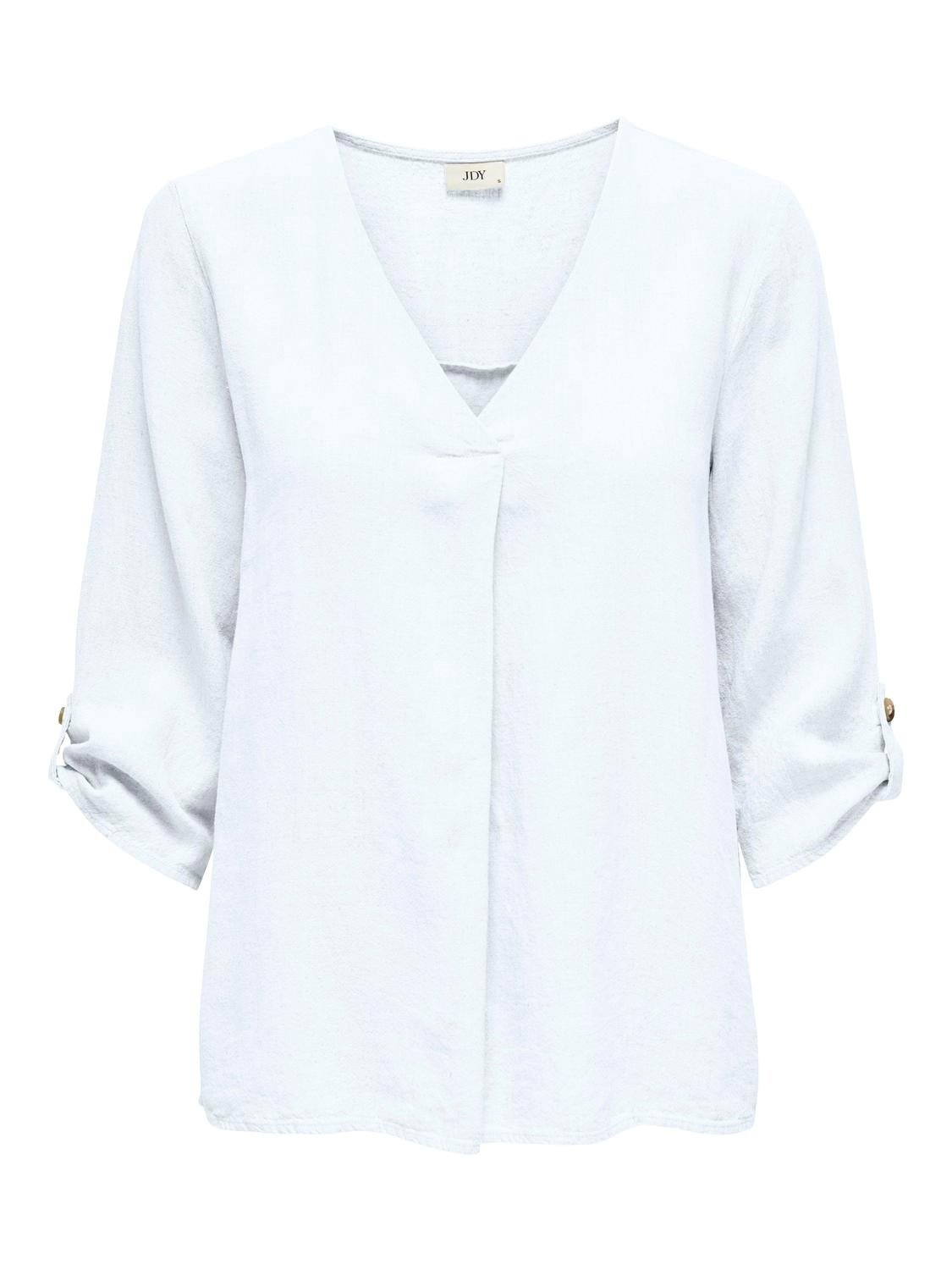 ONLY Regular Fit V-Neck Fold-up cuffs Top -Bright White - 15317390
