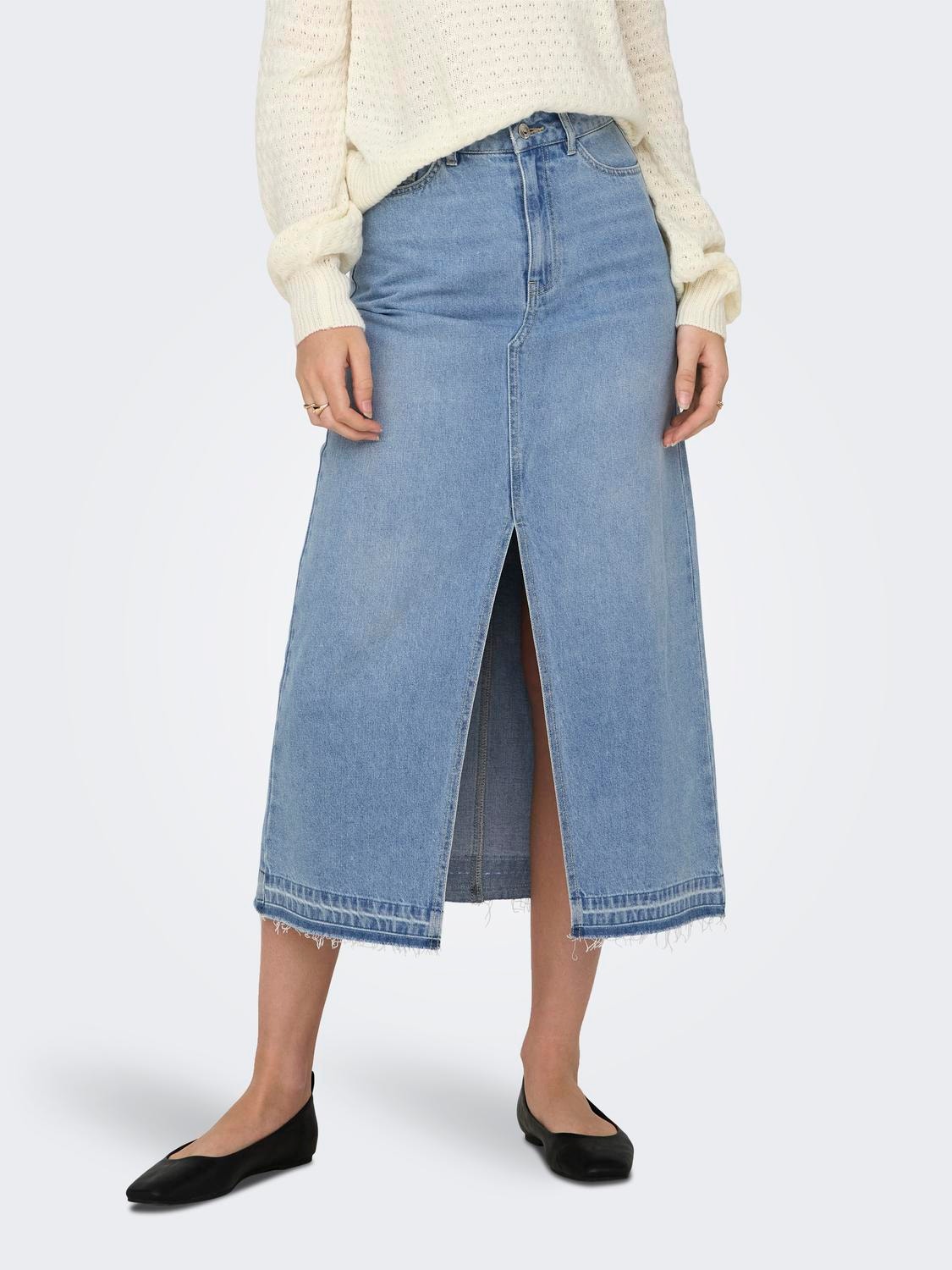 ONLY Midi denim skirt with slit -Light Blue Denim - 15317441