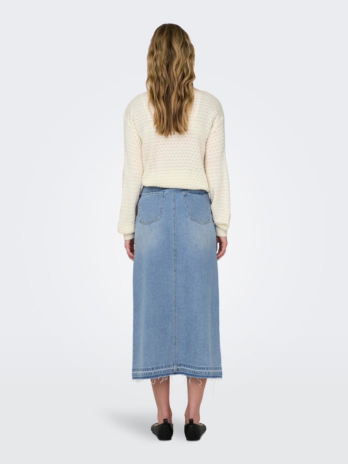 ONLY Midi denim skirt with slit -Light Blue Denim - 15317441