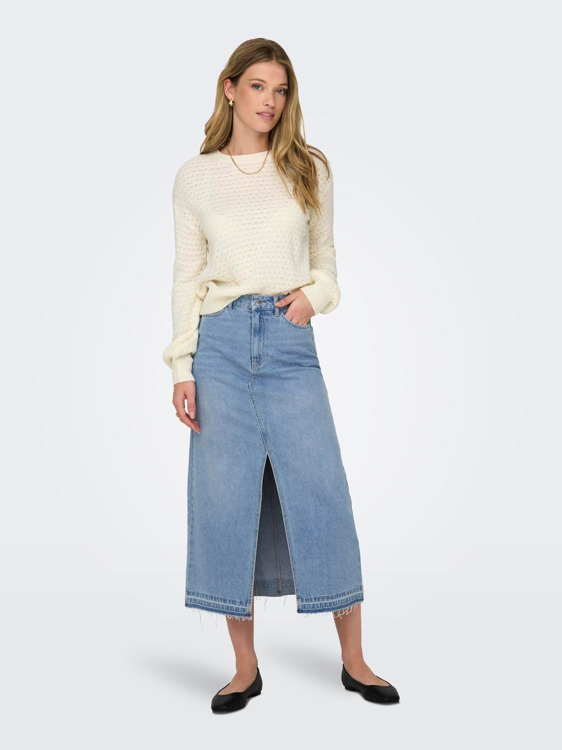 ONLY Midi denim skirt with slit -Light Blue Denim - 15317441