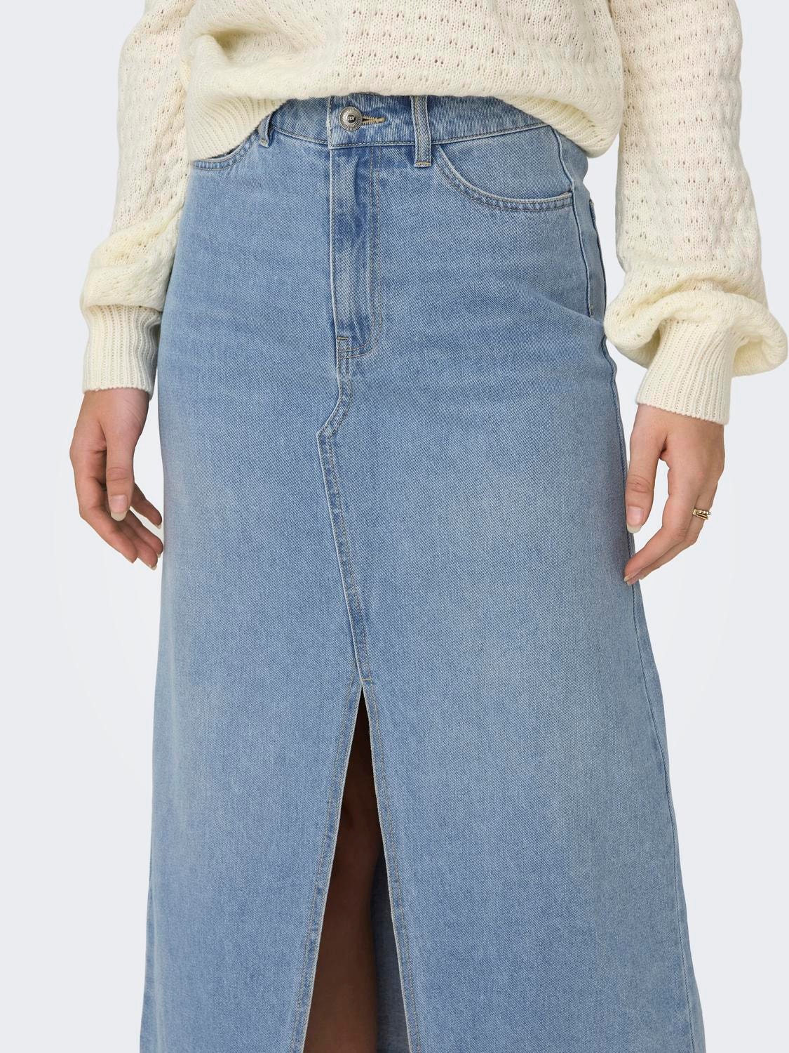 ONLY Midi denim skirt with slit -Light Blue Denim - 15317441