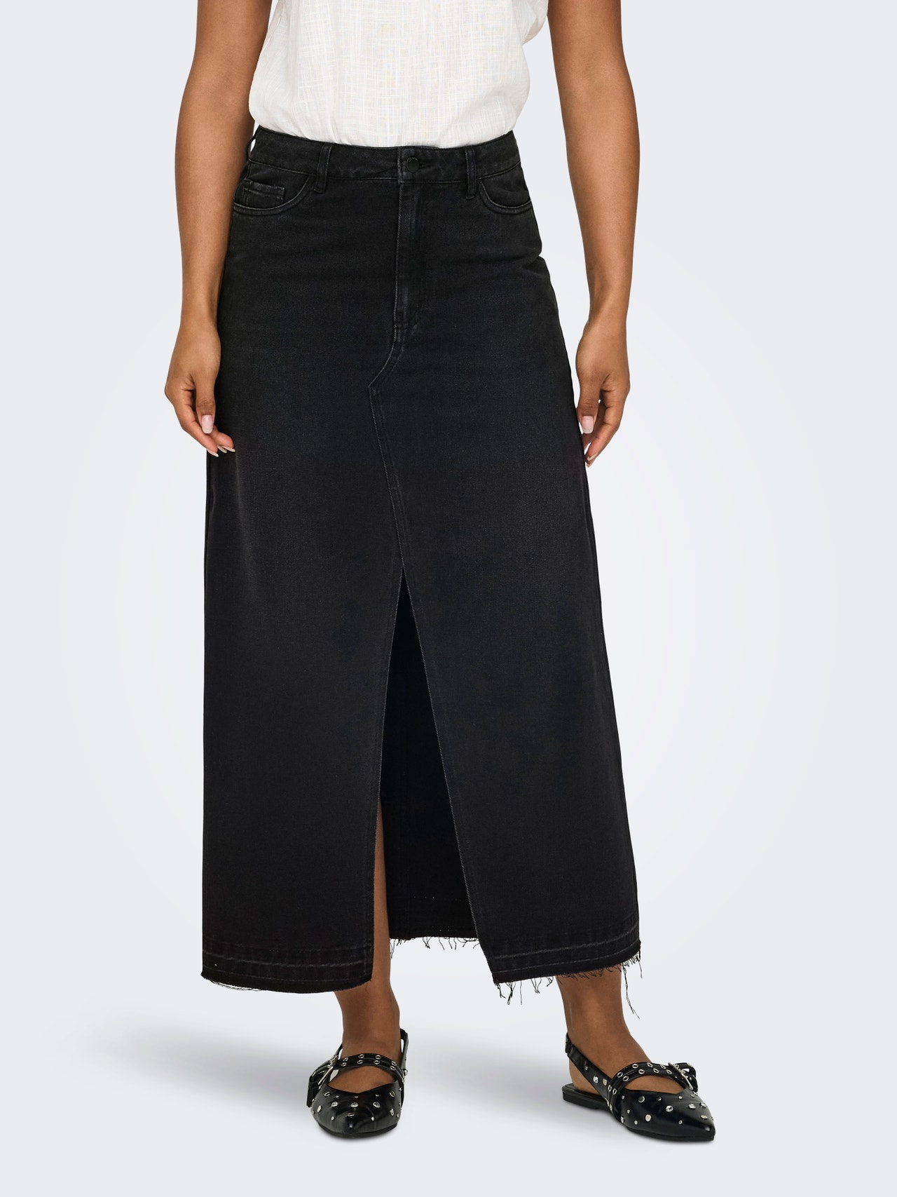 ONLY High waist Lange rok -Black Denim - 15317441