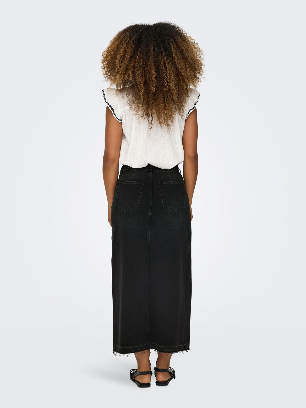 ONLY High waist Long skirt -Black Denim - 15317441