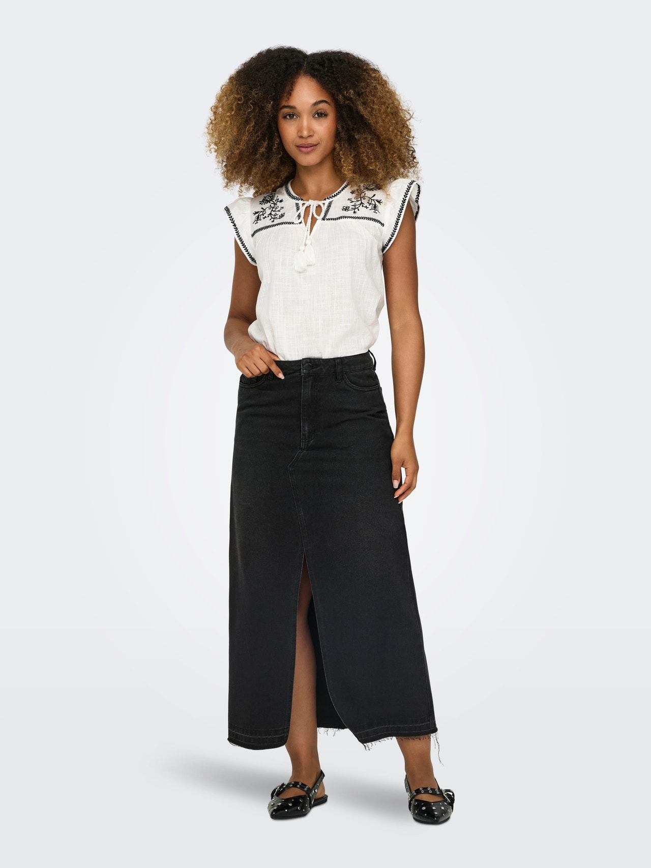 ONLY High waist Long skirt -Black Denim - 15317441