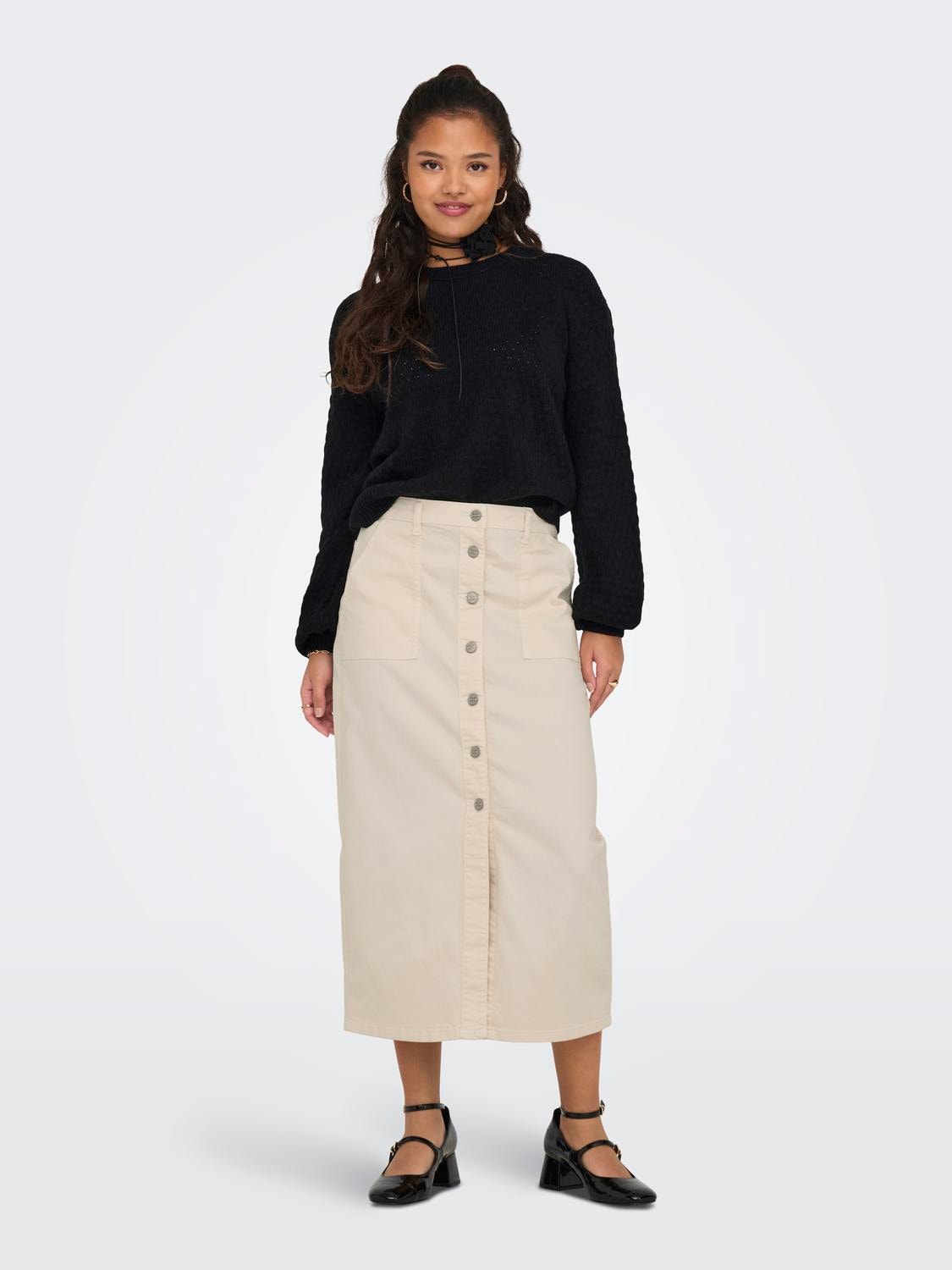 ONLY Midi denim skirt with high waist -Ecru - 15317491