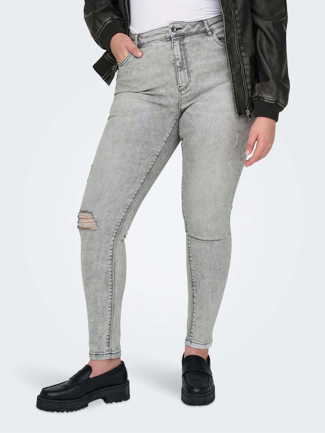 ONLY CARMila High Waist Skinny Jeans -Light Grey Denim - 15317521