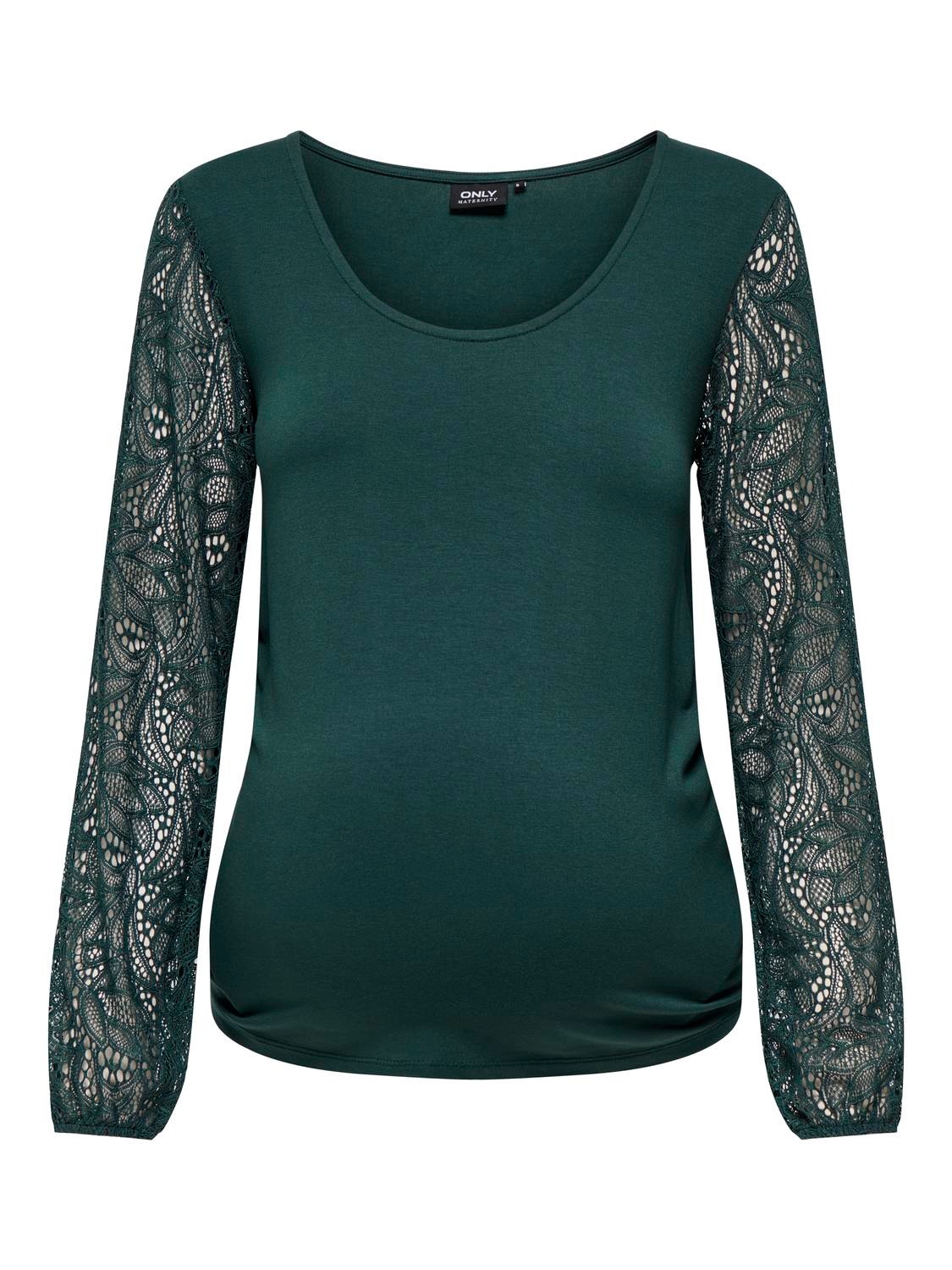 ONLY Mama O-neck top with lace -Green Gables - 15317599