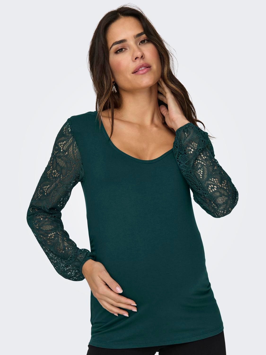 ONLY Mama O-neck top with lace -Green Gables - 15317599