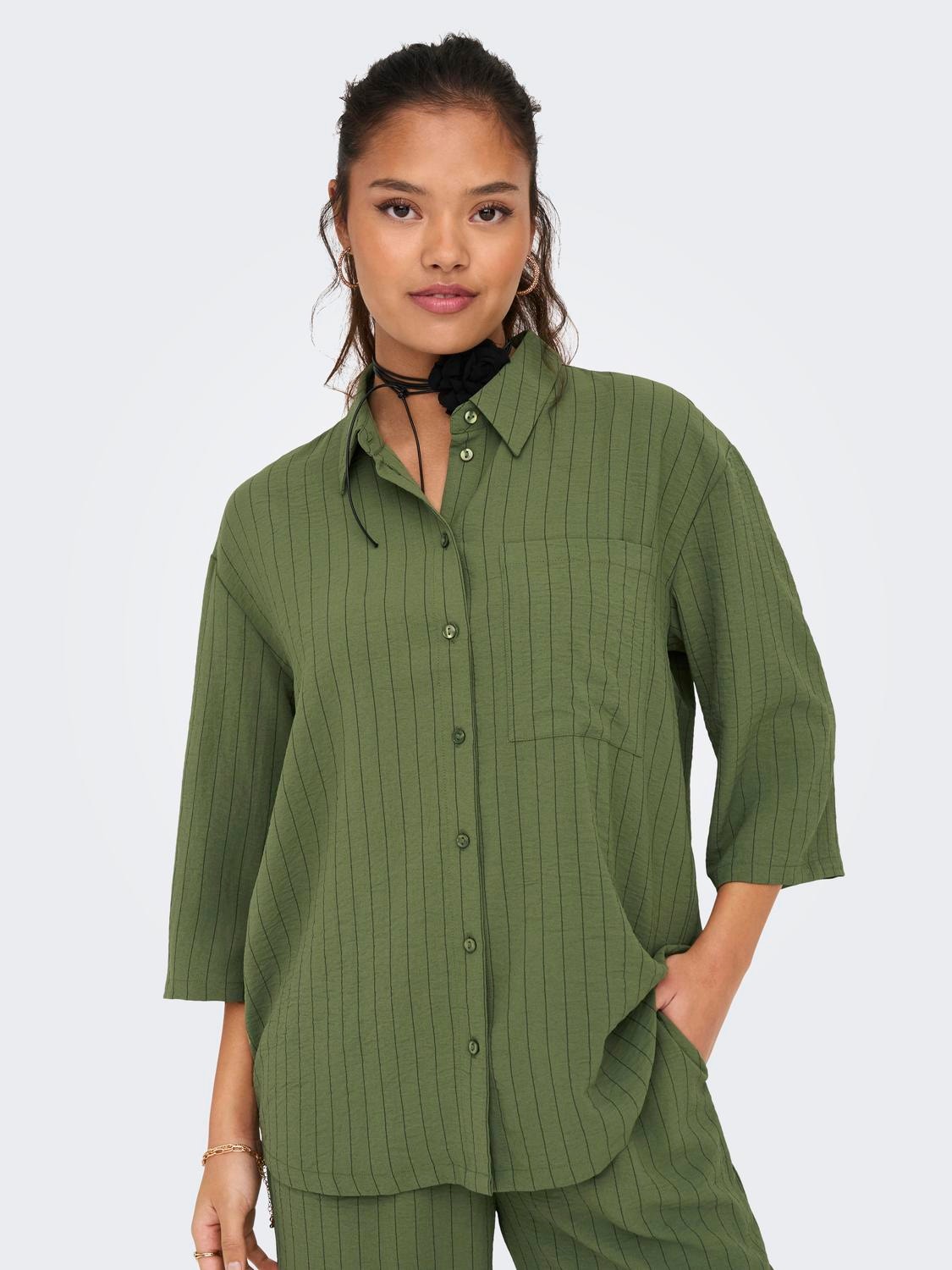 ONLY Striped shirt with oversized fit -Winter Moss - 15317636