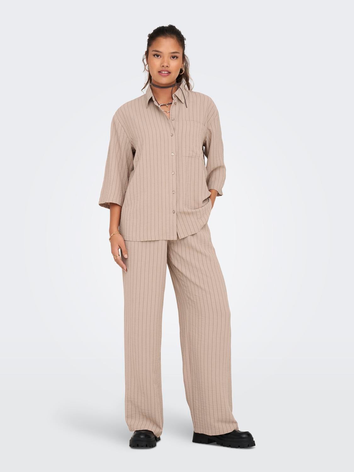 Pajama Shirt and Pants - Beige/striped - Ladies