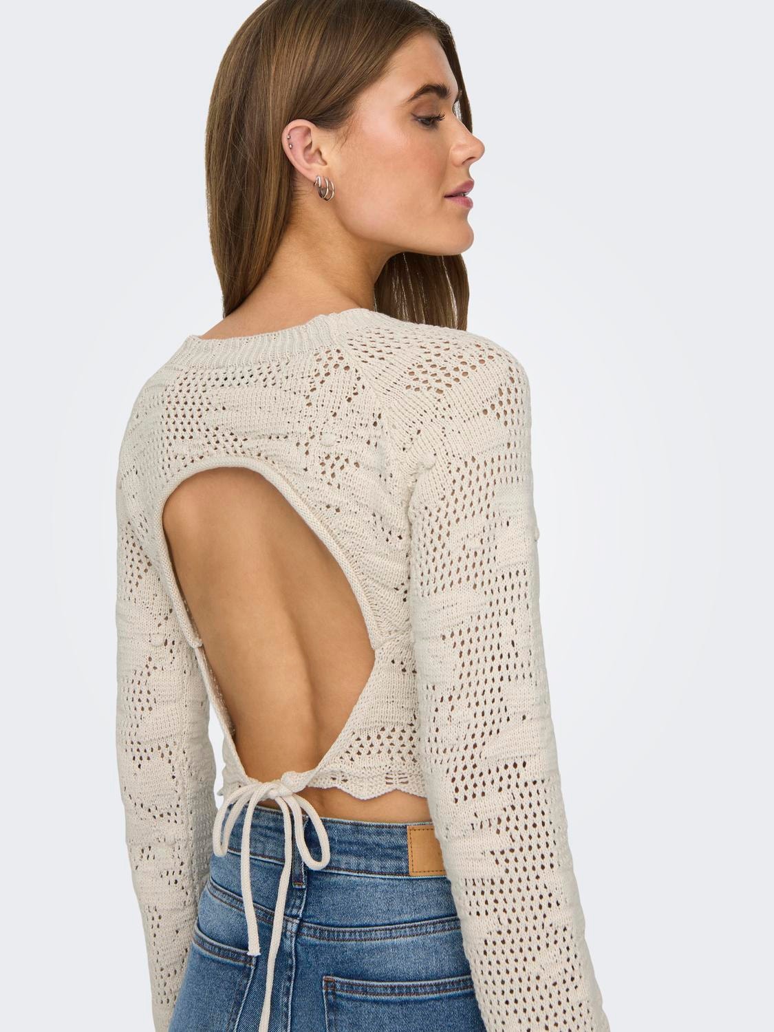ONLY Cropped o-neck knit sweatshirt -Birch - 15317706