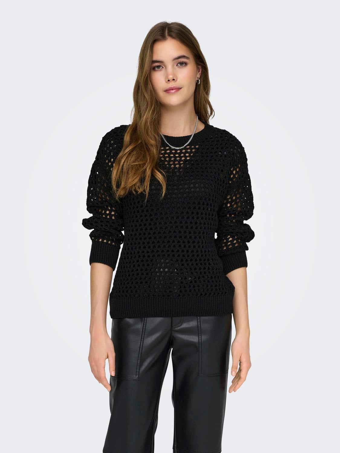 Round-neck knitted sweater - Woman