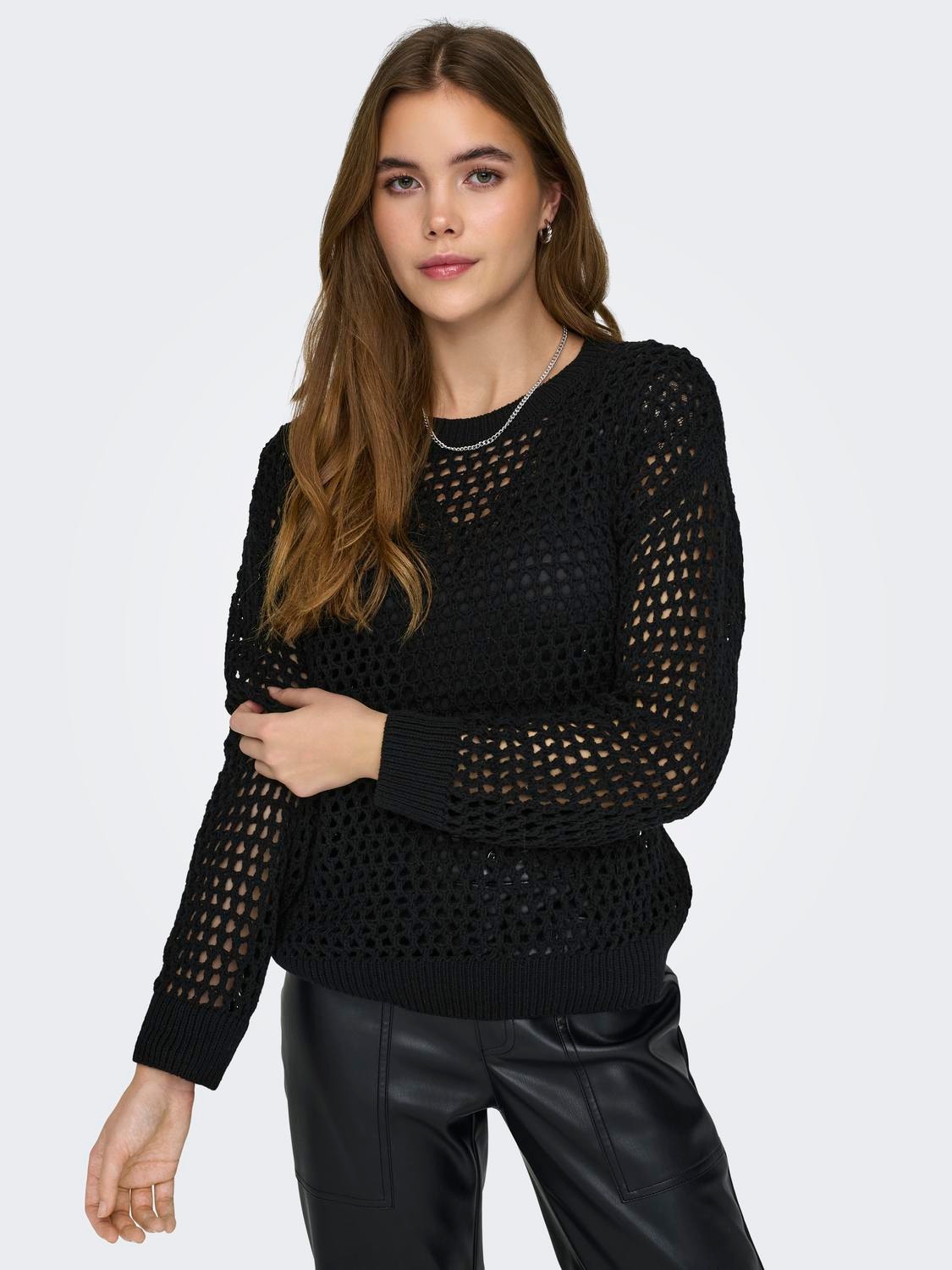 ONLY O-neck knit pullover -Black - 15317718