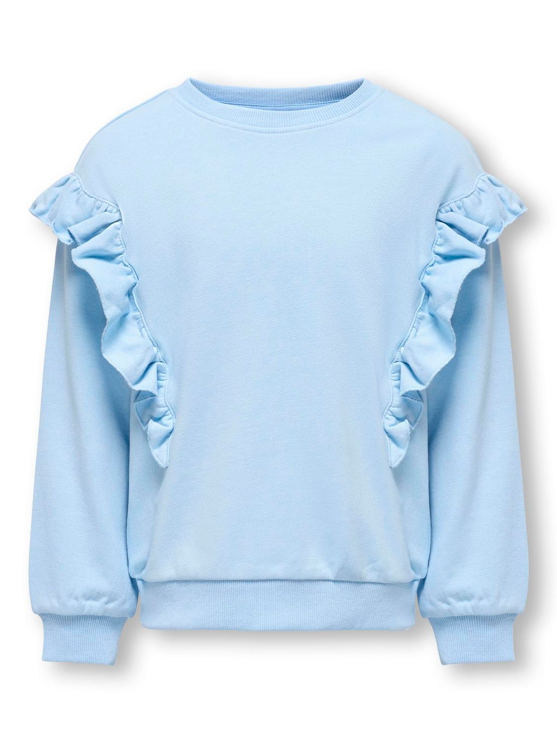 ONLY O-neck sweatshirt with frills -Clear Sky - 15317807