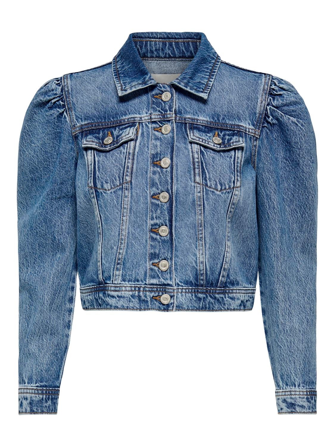 ONLY Szeroki kołnierz włoski Mankiety zapinane na guziki Bufki Kurtka -Medium Blue Denim - 15317998