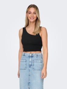 ONLY Cropped Fit Asymmetric Neckline Knit top -Black - 15318111