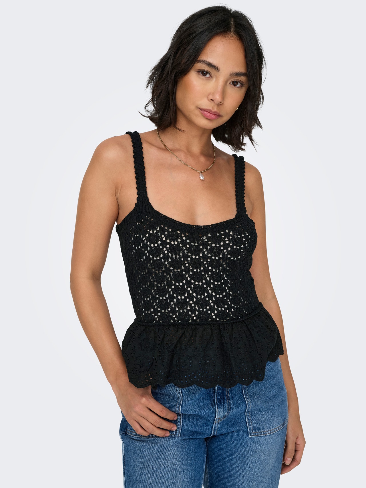 ONLY Knitted peplum top -Black - 15318141