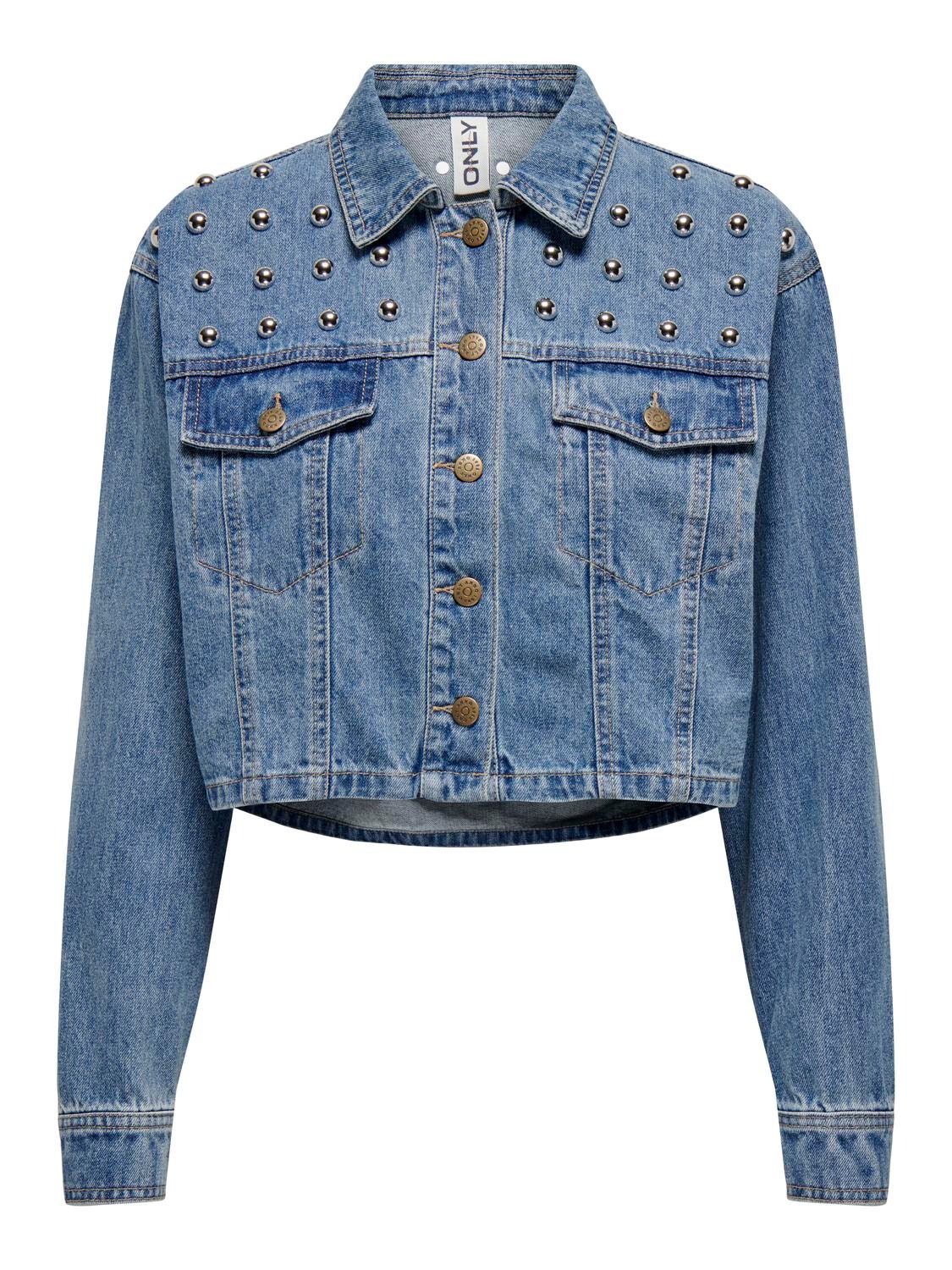 ONLY Fly-Away Kragen Jacke -Medium Blue Denim - 15318279