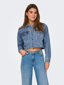 ONLY Cropped denimjakke med knitter -Medium Blue Denim - 15318279