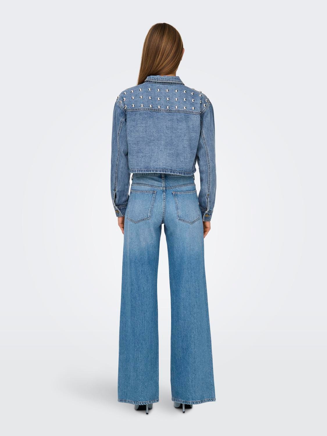 ONLY Cropped denimjakke med knitter -Medium Blue Denim - 15318279