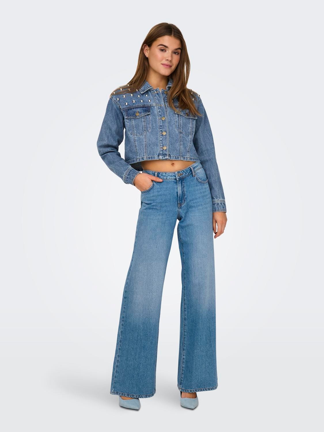 ONLY Cropped denimjakke med knitter -Medium Blue Denim - 15318279