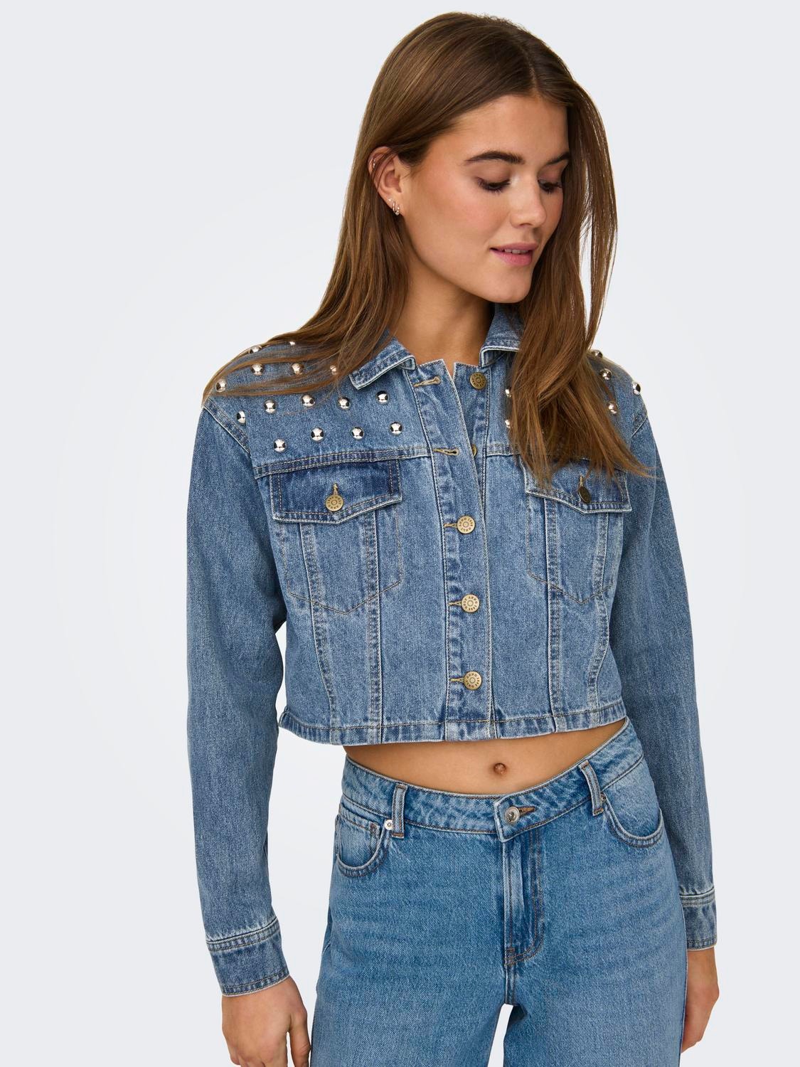 ONLY Cropped denimjakke med knitter -Medium Blue Denim - 15318279