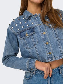 ONLY Cropped denimjakke med knitter -Medium Blue Denim - 15318279