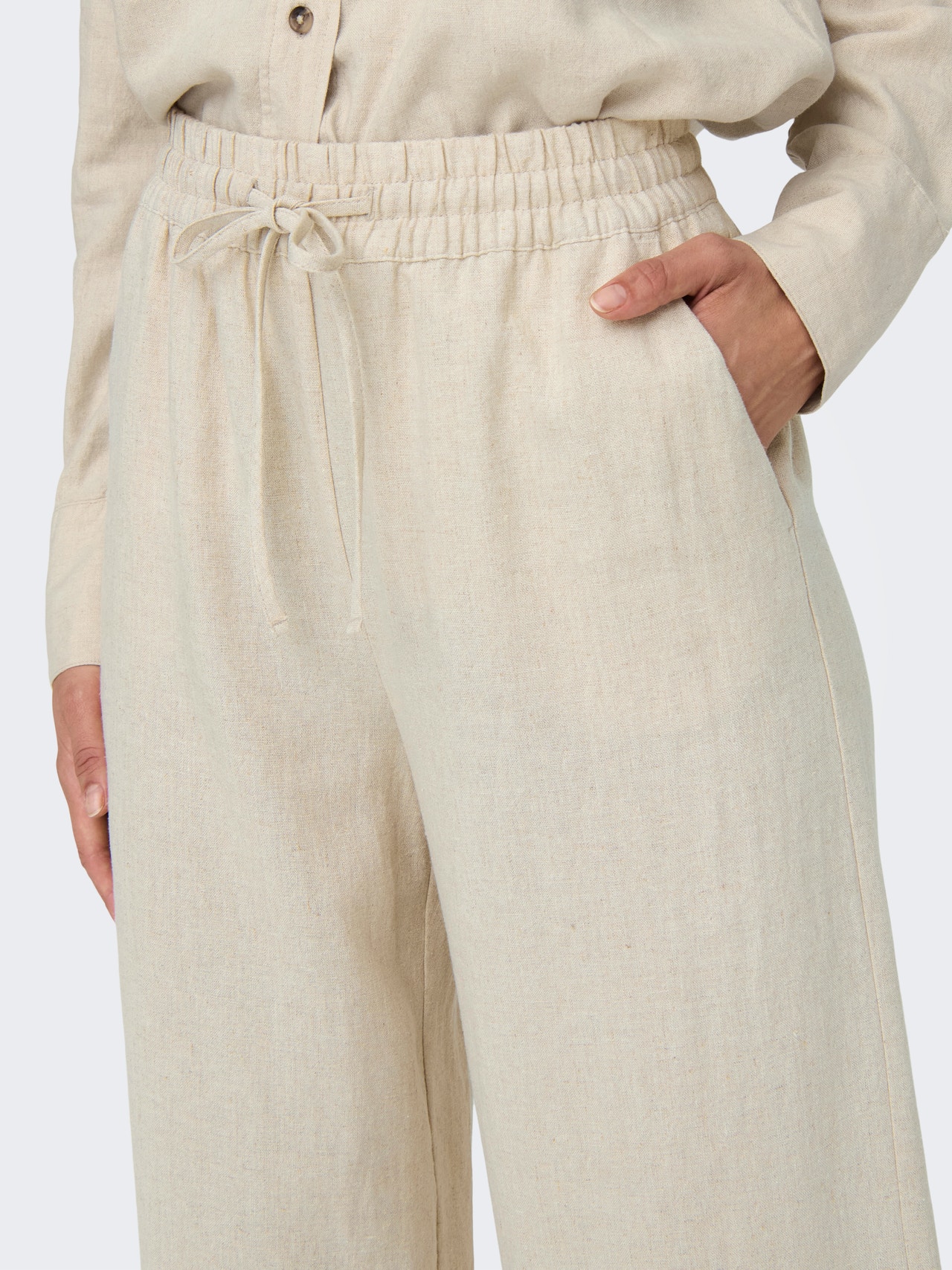 ONLY Pantalons Loose Fit Taille haute -Oatmeal - 15318361