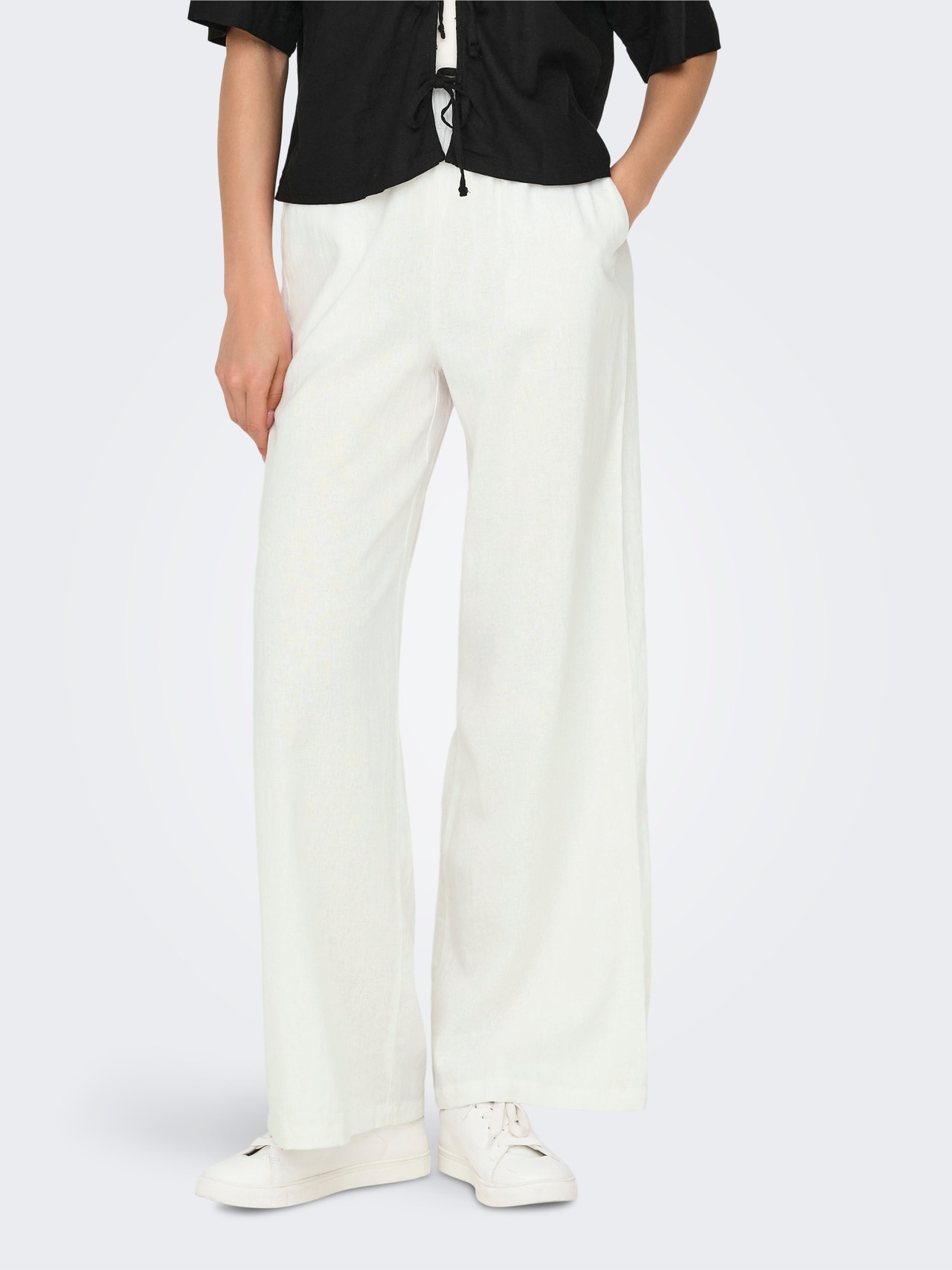 ONLY Pantalons Loose Fit Taille haute -Bright White - 15318361