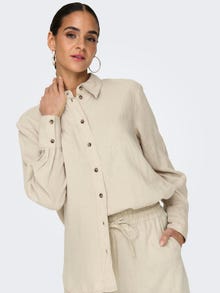 ONLY Chemises Loose Fit Col chemise Poignets boutonnés Manches volumineuses -Oatmeal - 15318364