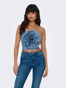 ONLY Cropped denim top with square-neck -Medium Blue Denim - 15318392
