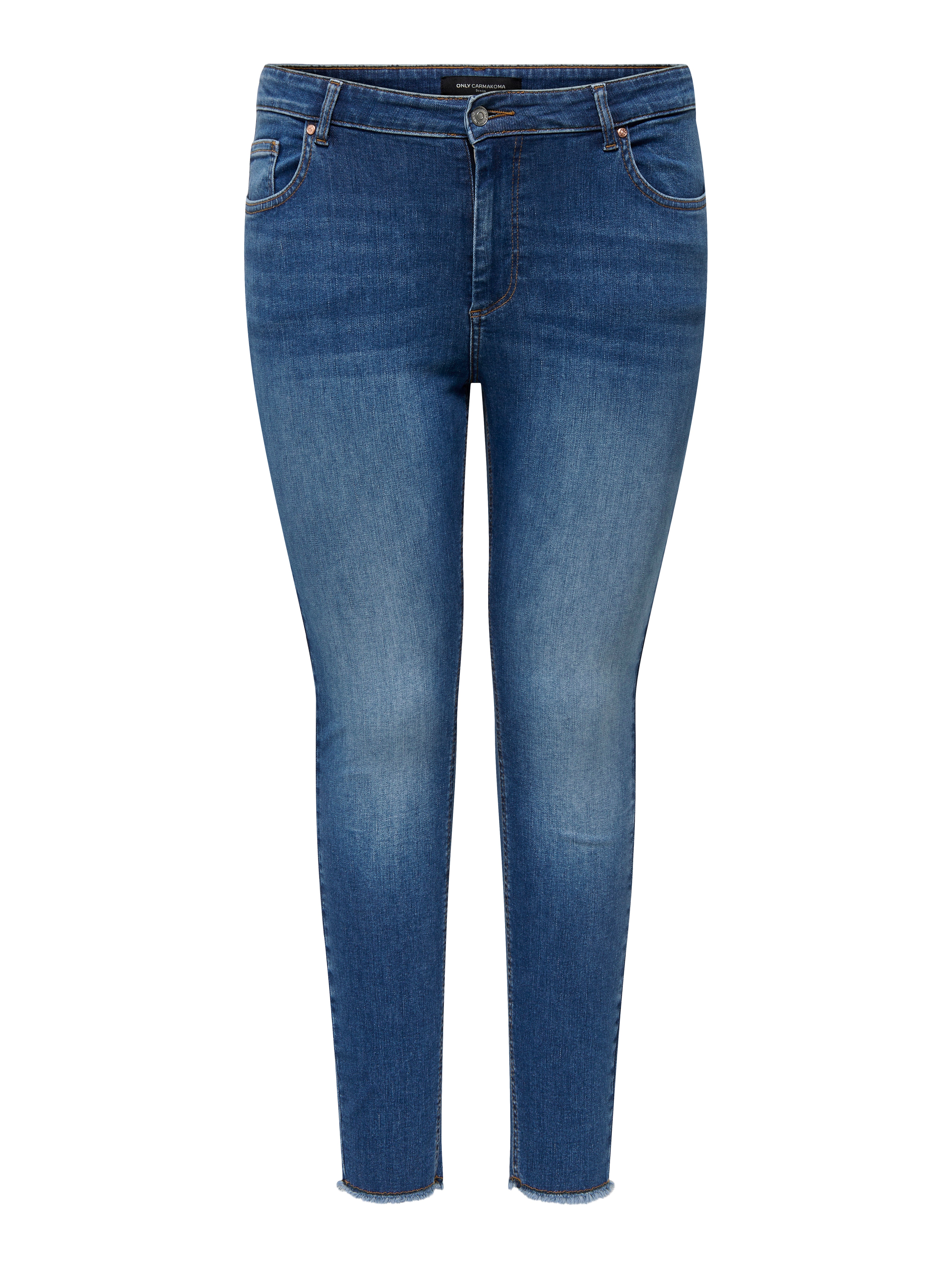 Jeans Skinny ONLY Carmakoma - Vita Alta Con Orlo Raw Per Donna, Lavaggio Dark Blue - Foto 6