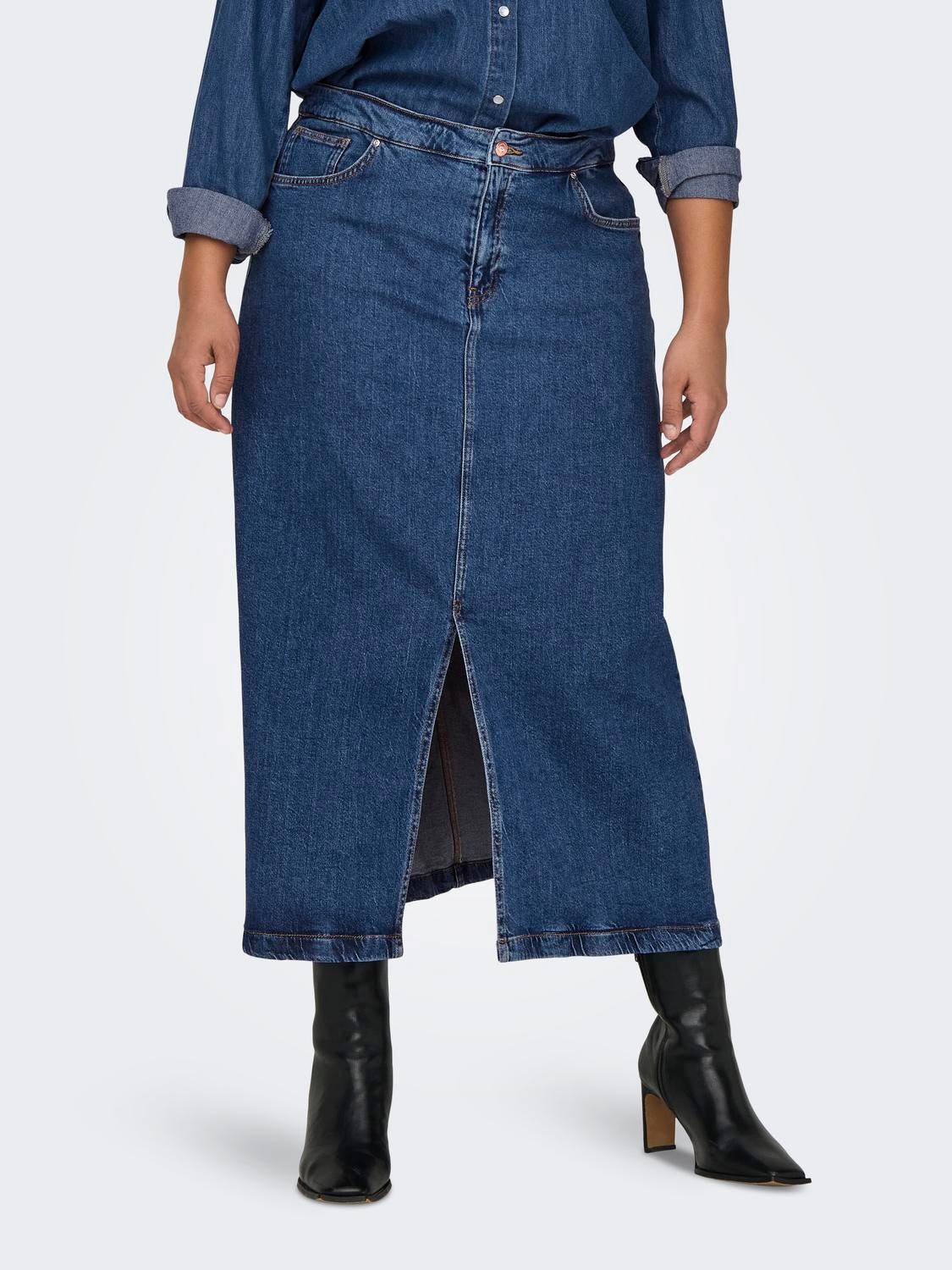 ONLY Mid waist Long skirt -Medium Blue Denim - 15318454