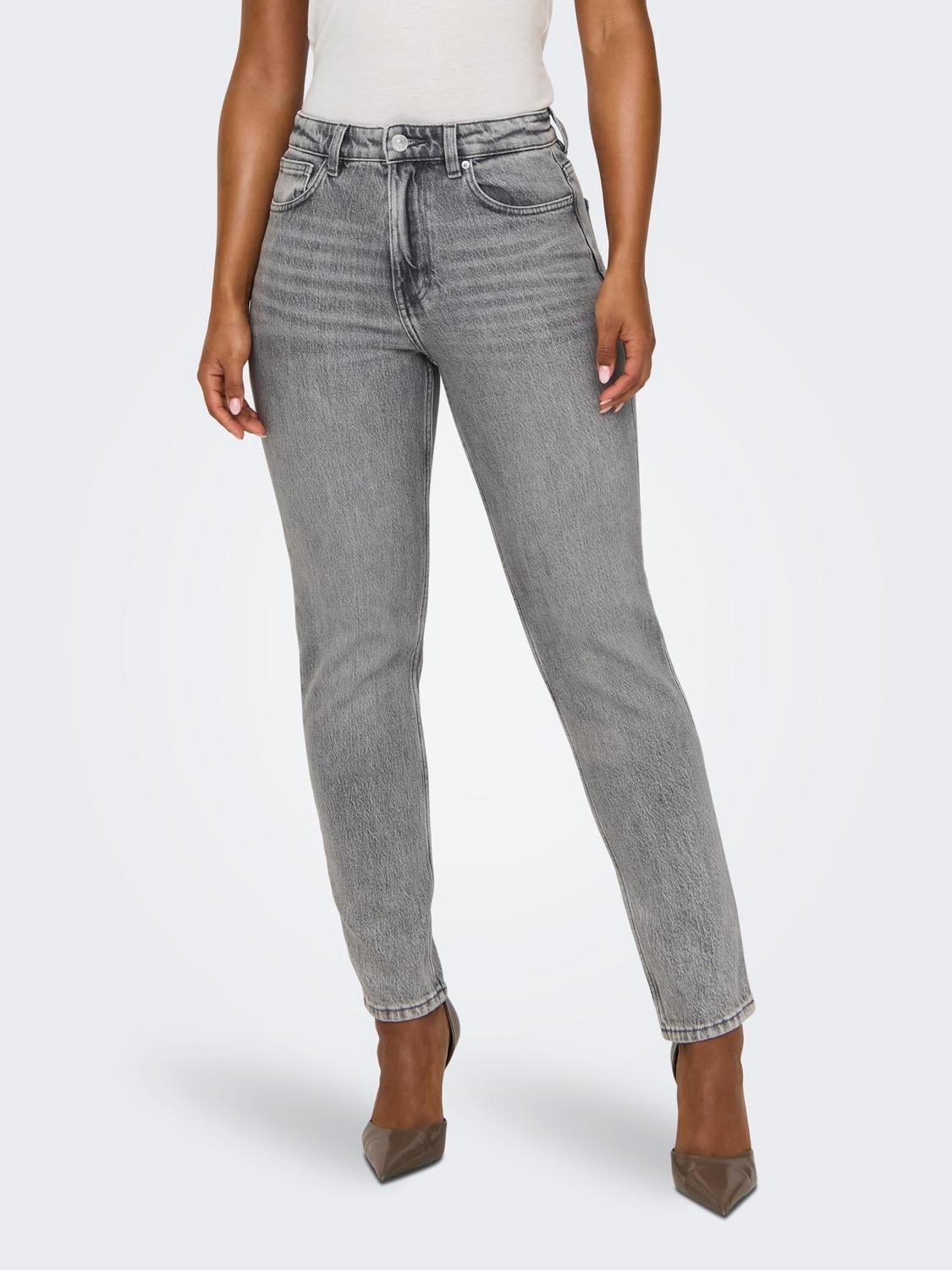 ONLY Krój prosty Wysoka talia Jeans -Medium Grey Denim - 15318496