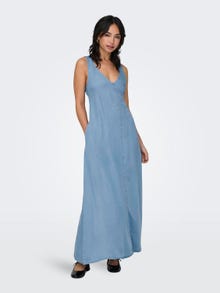 ONLY Locker geschnitten V-Ausschnitt Breite Träger Langes Kleid -Light Blue Denim - 15318546