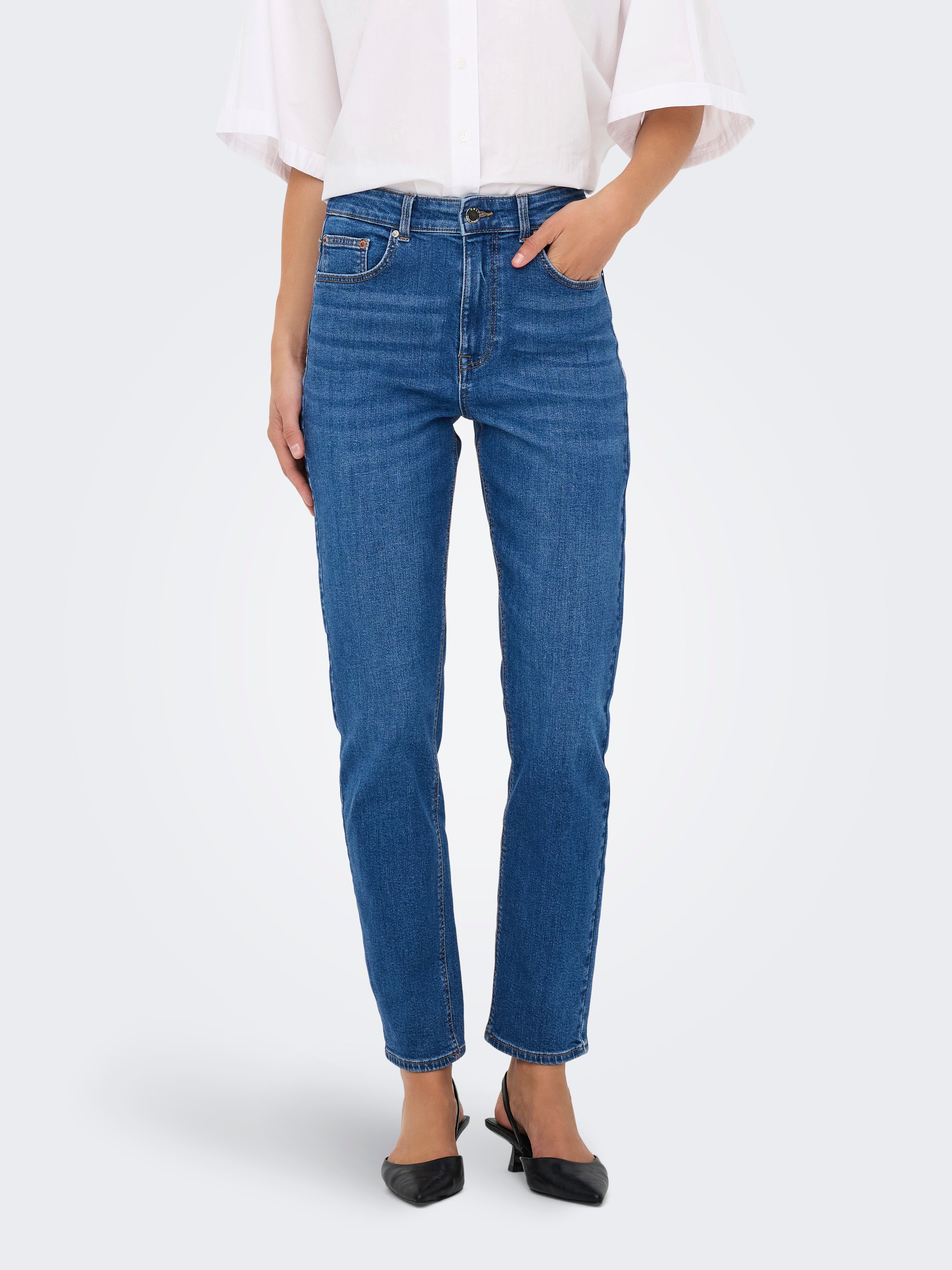 Onlemel Hohe Taille Gerade Geschnitten Jeans