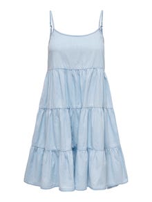 ONLY Volume Fit Square neck Thin straps Midi dress -Light Blue Denim - 15318689