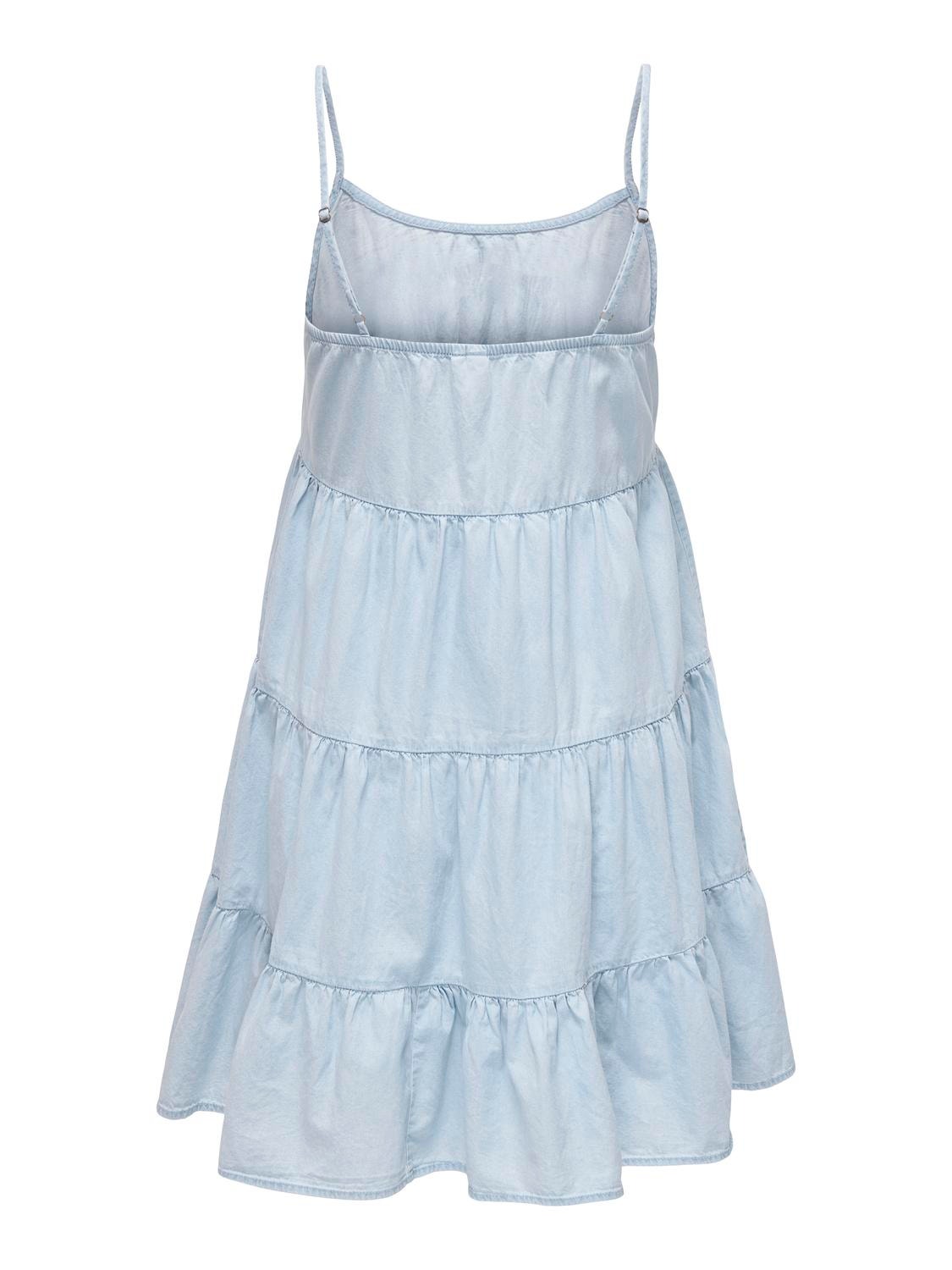 ONLY Vestido midi Corte volume Cuello cuadrado Tirantes estrechos -Light Blue Denim - 15318689