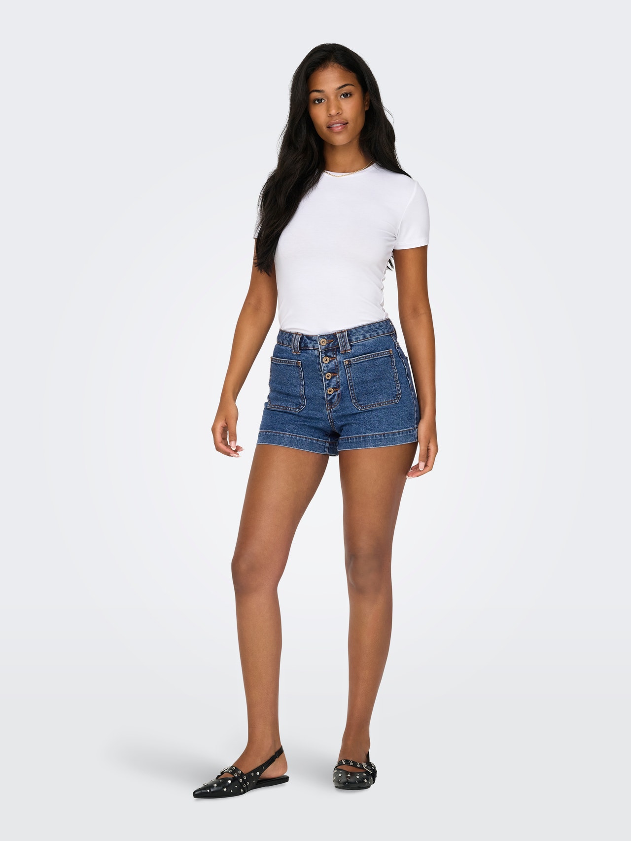 ONLY Locker geschnitten Hohe Taille Shorts -Dark Blue Denim - 15318745