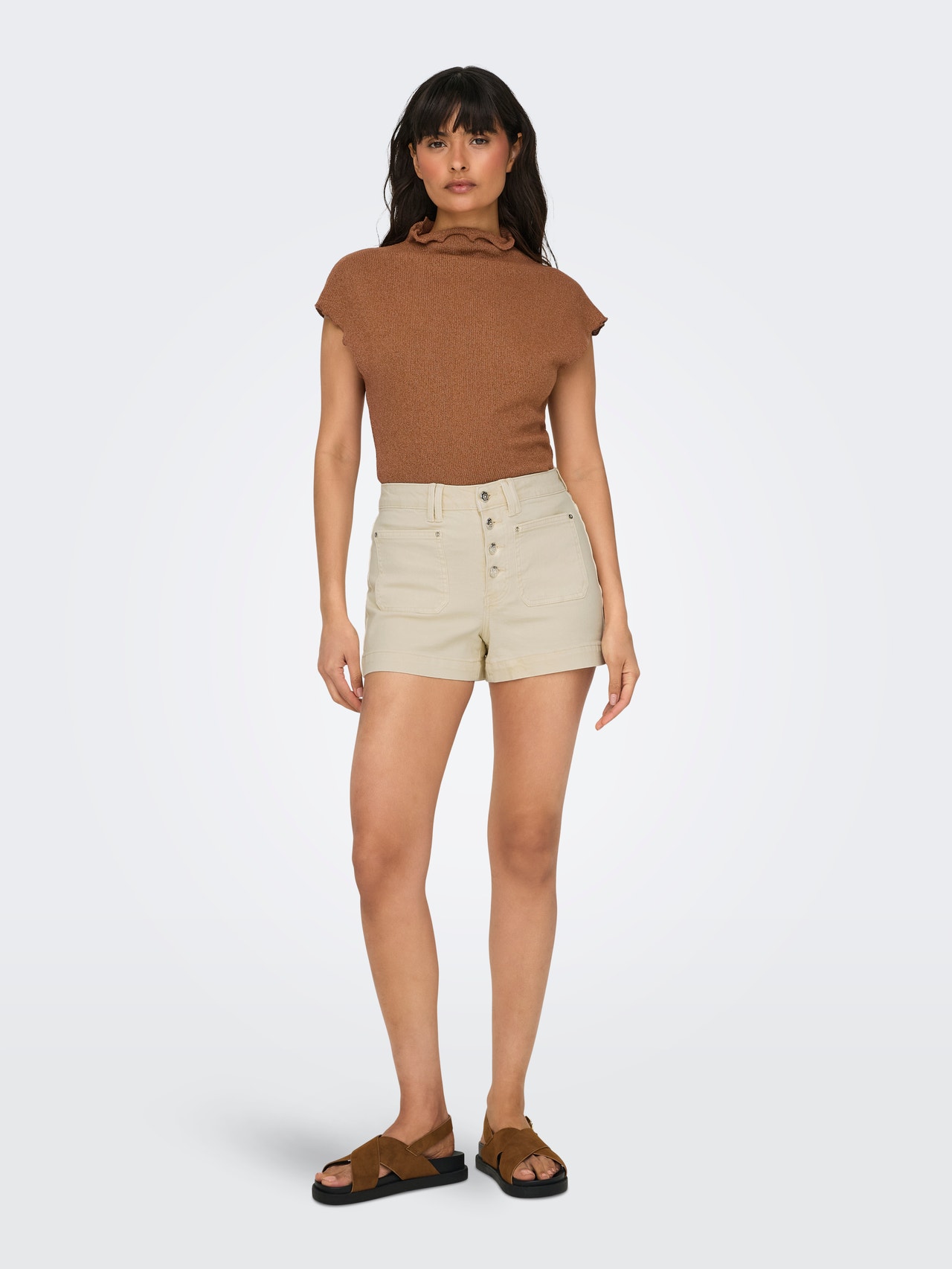 ONLY Shorts Corte loose Cintura alta -Ecru - 15318745