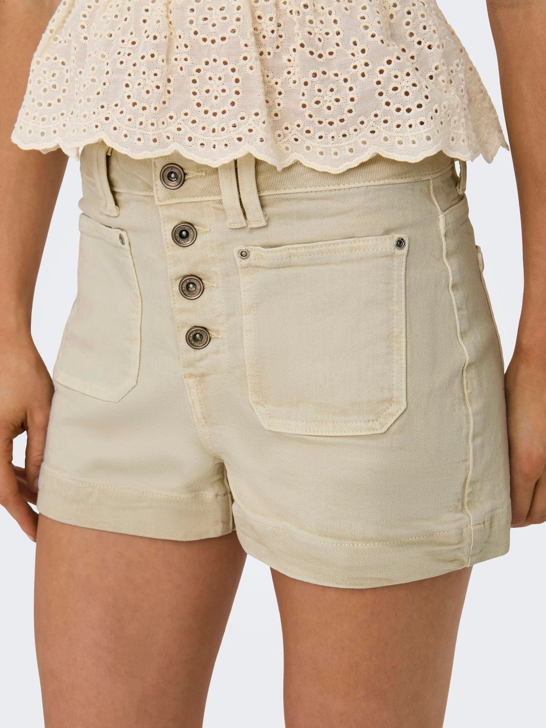 ONLY Denim shorts with high waist -Ecru - 15318745