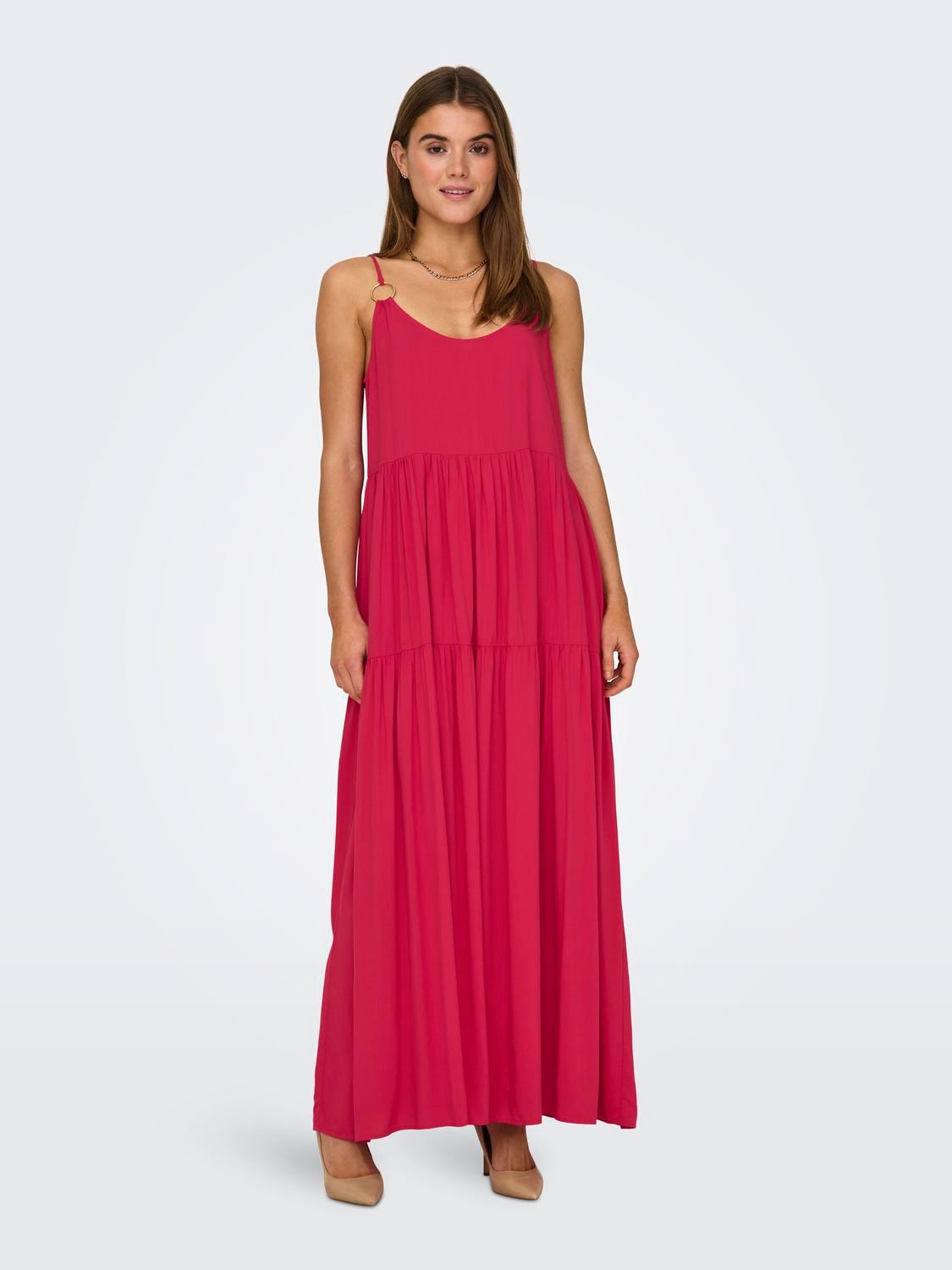 ONLY Regular Fit U-Neck Thin straps Long dress -Viva Magenta - 15318860