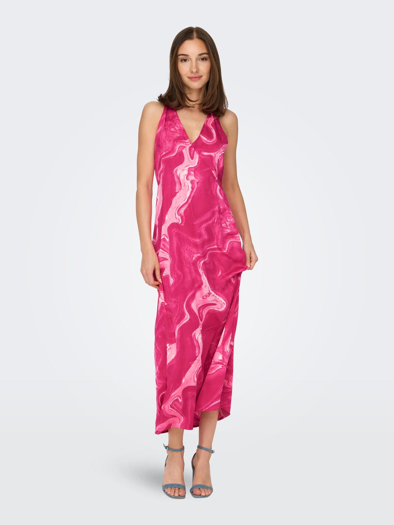 ONLY Maxi kjole med v-hals  -Raspberry Sorbet - 15318885