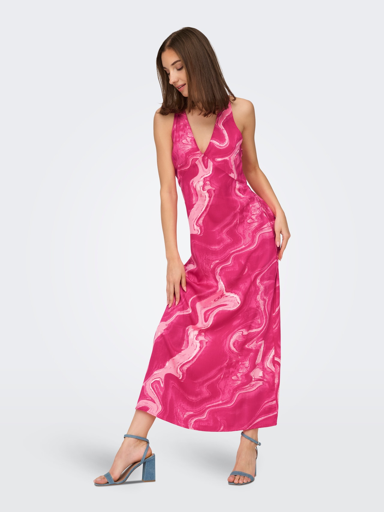 ONLY Normal geschnitten Trapezausschnitt Langes Kleid -Raspberry Sorbet - 15318885