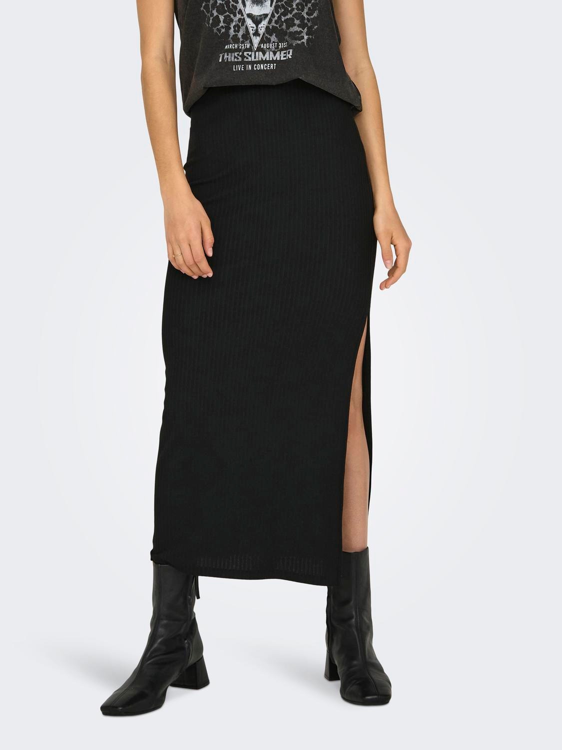 ONLY Midi skirt with slits -Black - 15319074