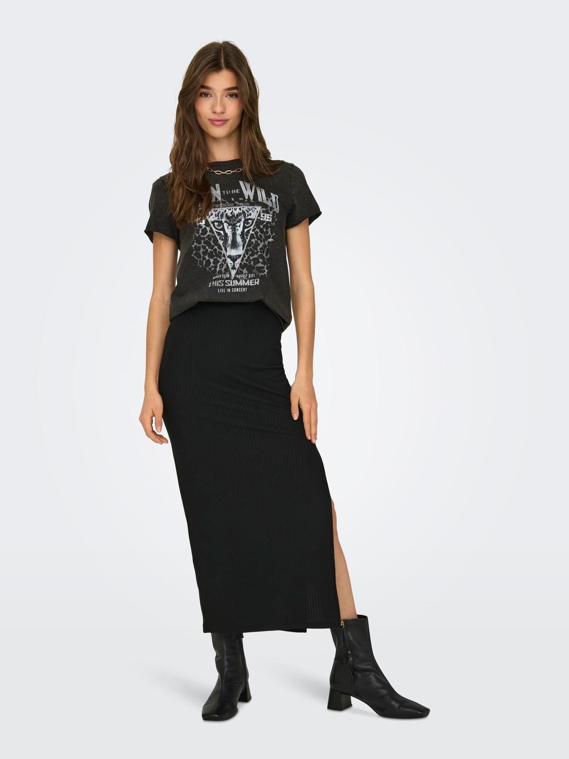 ONLY Midi skirt with slits -Black - 15319074