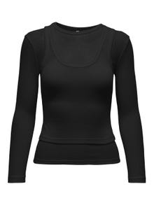 ONLY Long sleeved top with rib -Black - 15319080